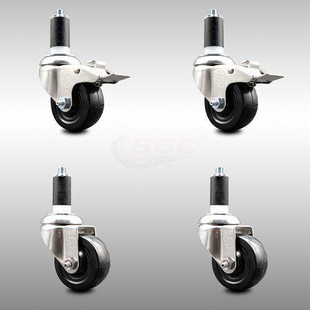 Service Caster 3.5 Inch 316SS Soft Rubber Swivel 1-1/4 Inch Stem Caster Lock Brake SCC, 2PK SCC-SS316TTLEX20S3514-SRS-2-S-2-114